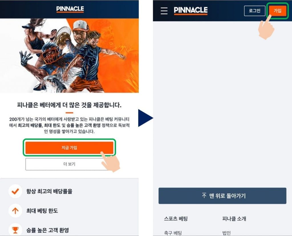 피나클 가입 화면1